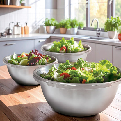 Set de 3 Mixing Bowl de Acero Inoxidable | Tazones Reforzados para Cocina Duraderos y Multiusos